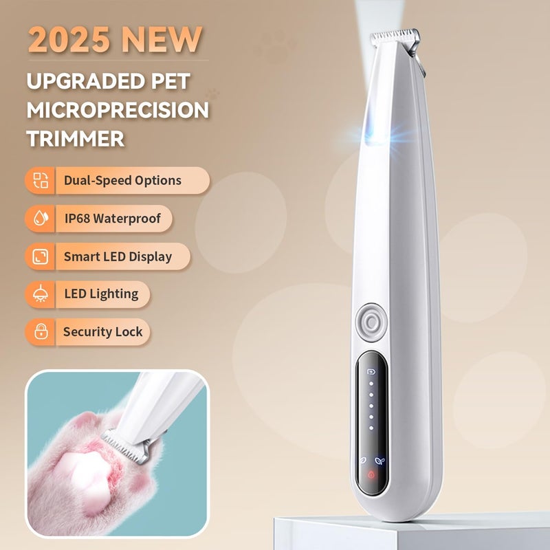 MOONEON 2026 New Pet Precision Trimmer, Dog Paw Trimmer with LED Light, Low Noise, IP68 Waterproof, Dual-Speed Motor, Suit for Trimming Paw, Ear, Face, Butt, Eyebrows, USB Rechageble - Image 2